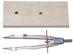using a compass, draw two circles and then drill two through holes